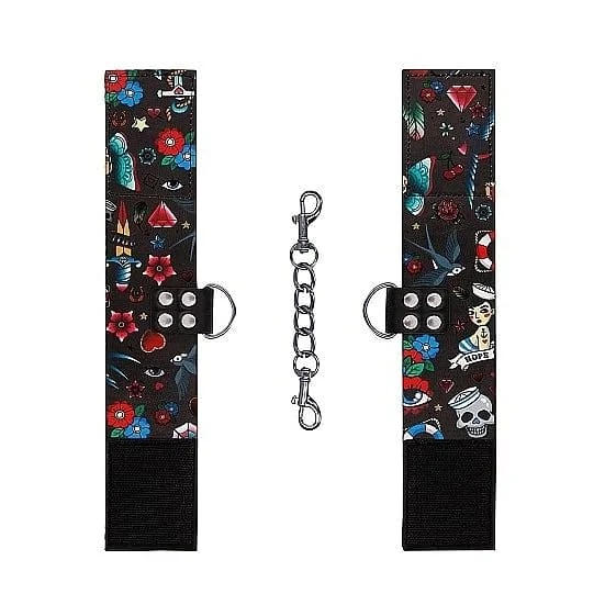pornhint Pornhint Ouch! Old School Tattoo Printed Hand Cuffs