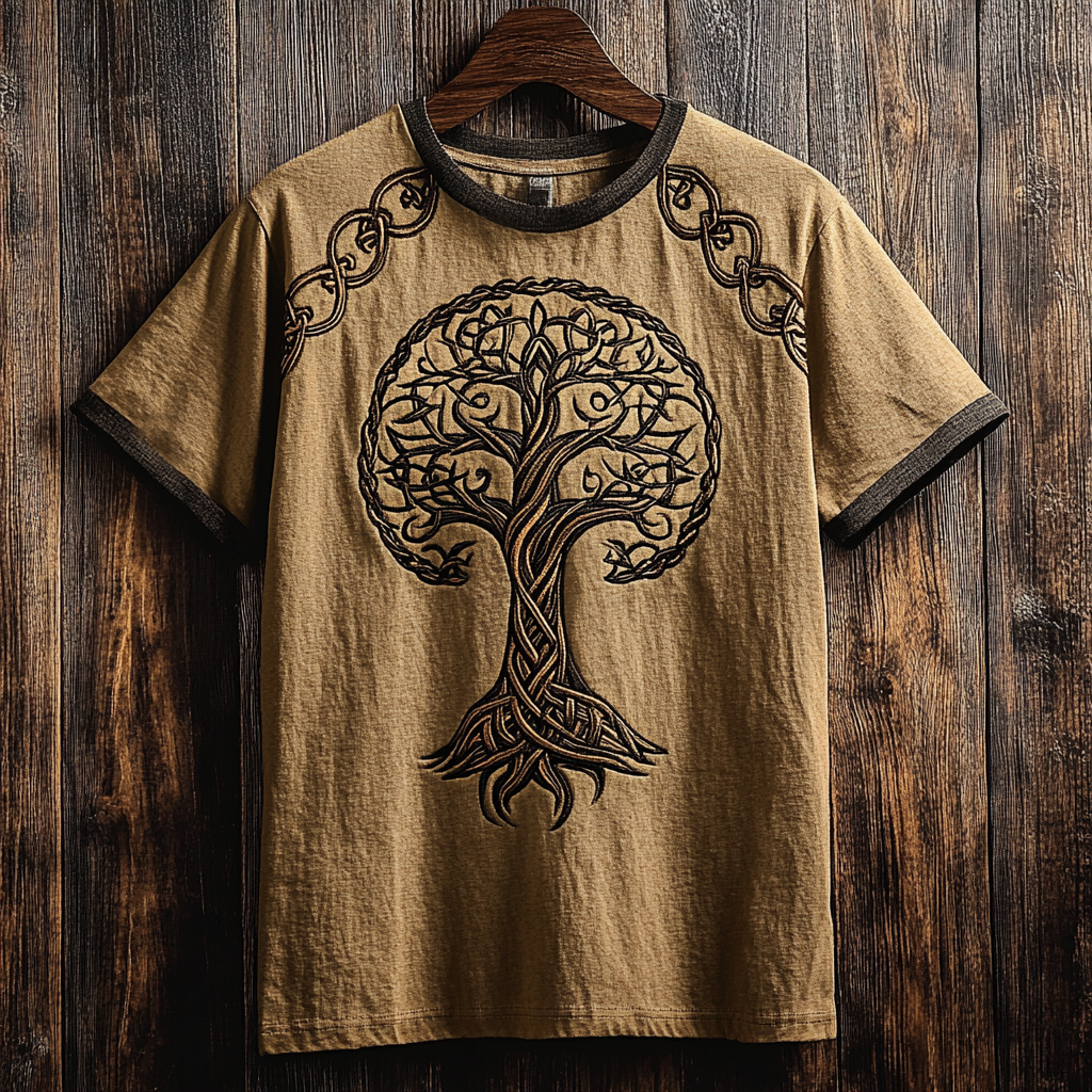 Men's Viking Nordic Golden Life Of Tree Knot Art T-Shirt