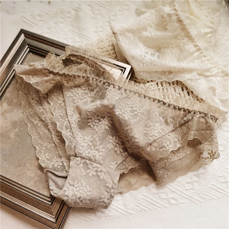 Billionm Perspective Fashion Mesh Solid Color Female Lace Sexy Panties High Open Low Waist Student Cute Breathable Underwear New