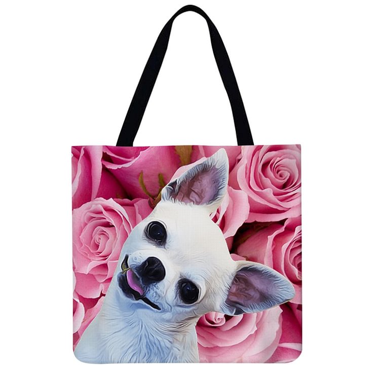 Rose Dog - Linen Tote Bag