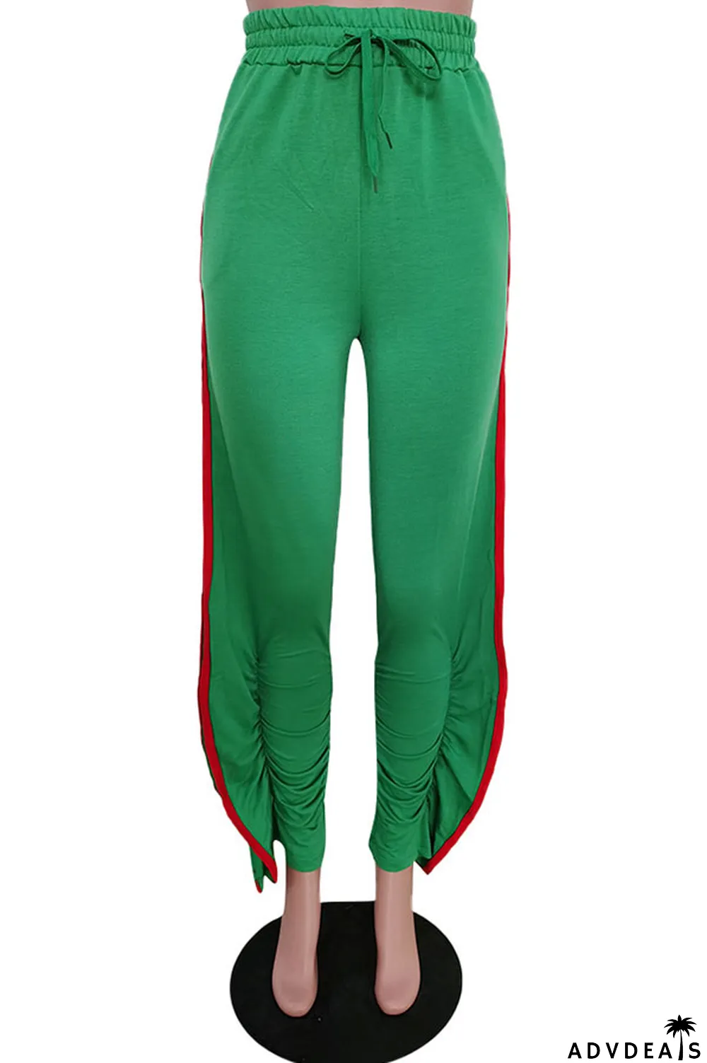 Grey Black Grey Blue Green Yellow Cotton Drawstring Sleeveless Mid Patchwork Solid Split Draped Straight Pants Bottoms