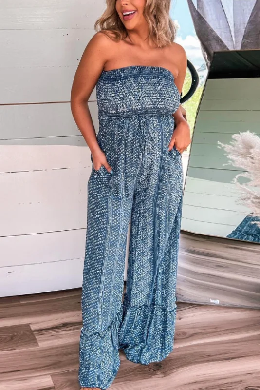 Vintage Bohemian Pleated Bandeau Jumpsuit