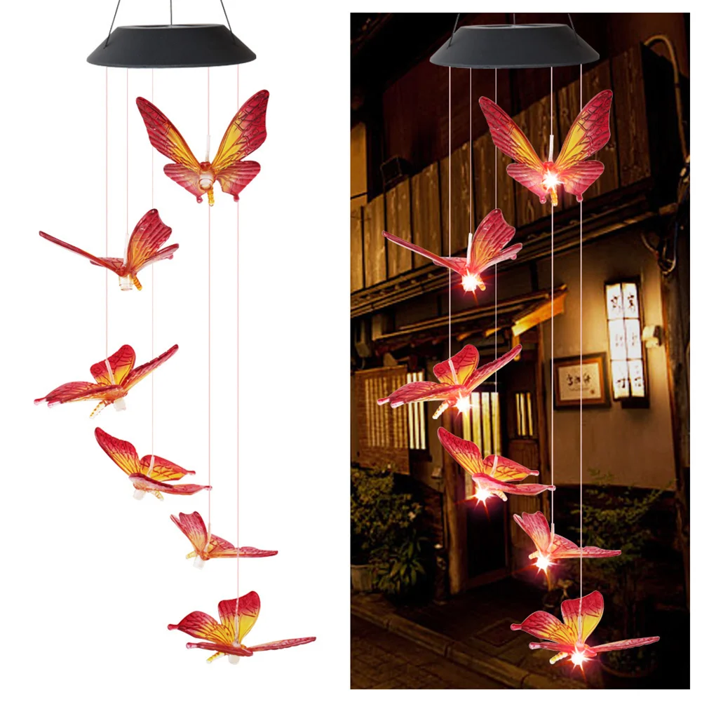 LED Solar Wind Chime Butterfly Light Color Changing IP65 Hanging Lamp (A)