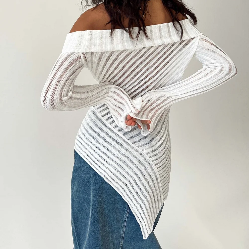 Nigikala Nigikala 2025 New French Open Shoulder Long Sleeve Design Knitting Wool Repair Outside The Dress Woman