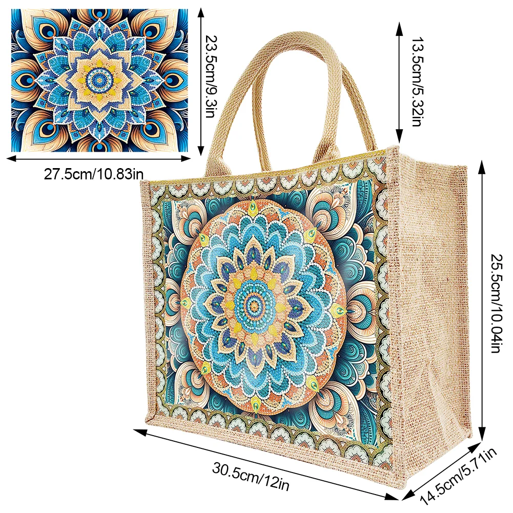 [Upgrade - Waterproof Bag]DIY Mandala Diamond Painting Tote Bag Replaceable Canvas for Women Adults