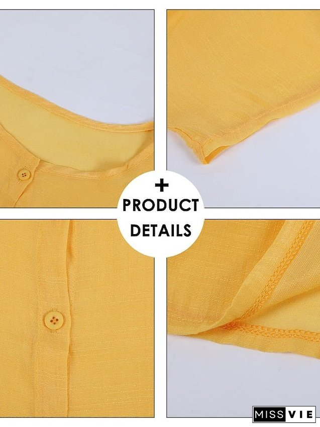 Women's Casual Dress Shirt Dress Cotton Linen Dress Mini Dress Blue Purple Pink Short Sleeve Pure Color Spring Summer V Neck Beach Basic Daily Weekend Loose Fit Linen S M L XL XXL 3XL