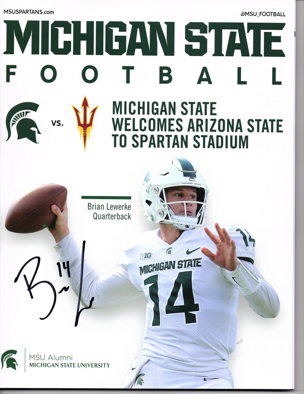 Brian Lewerke 2019 Michigan State Spartans autograph signed program Arizona St.