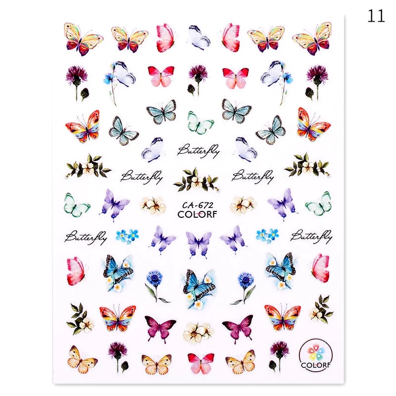 1PC 3D Butterfly Nail Sticker Spring Flower Leaves Alphabet Valentines's Day Transfer Foil Slider Nail Art Decoration Manicures