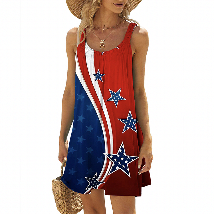 VChics Flag Print Strap Sleeveless Holiday Mini Dress