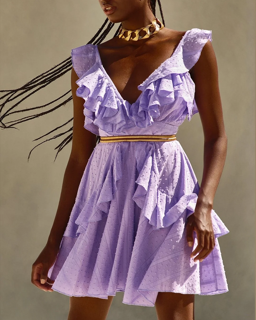 Women' V-Neck Ruffle Mini Dress