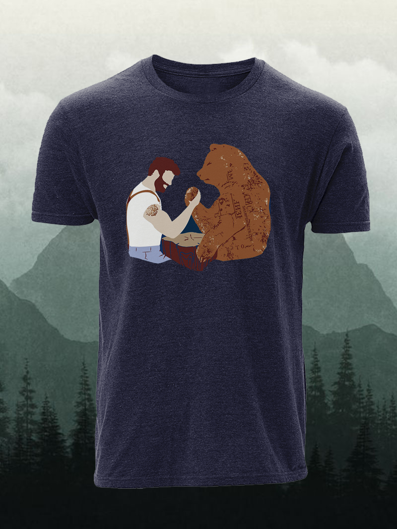 Wrist-wrestling bear print round neck short-sleeved T-shirt in  mildstyles