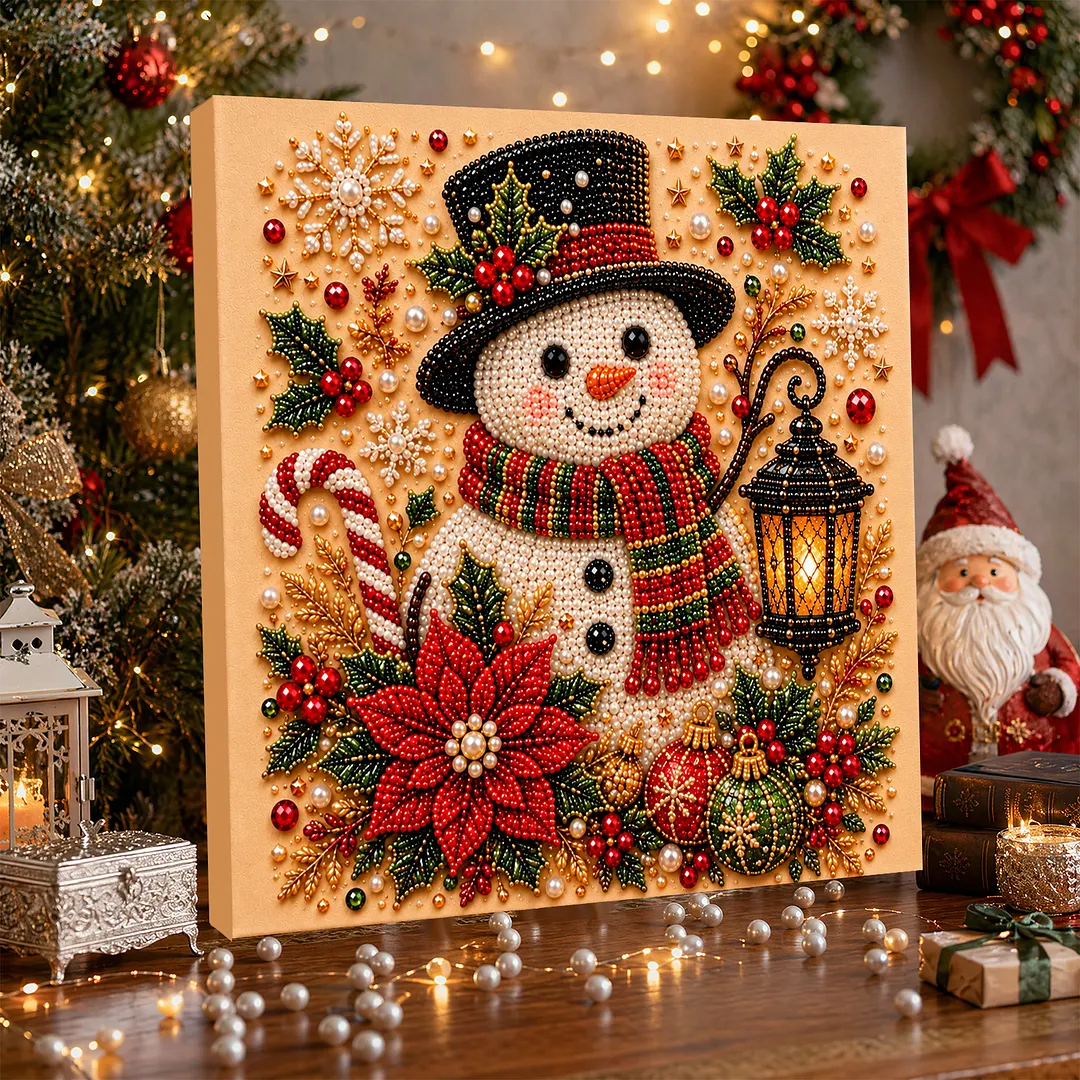 Framed Pearl Painting Kit Snowman Black Hat for Adults 7.87x7.87in
