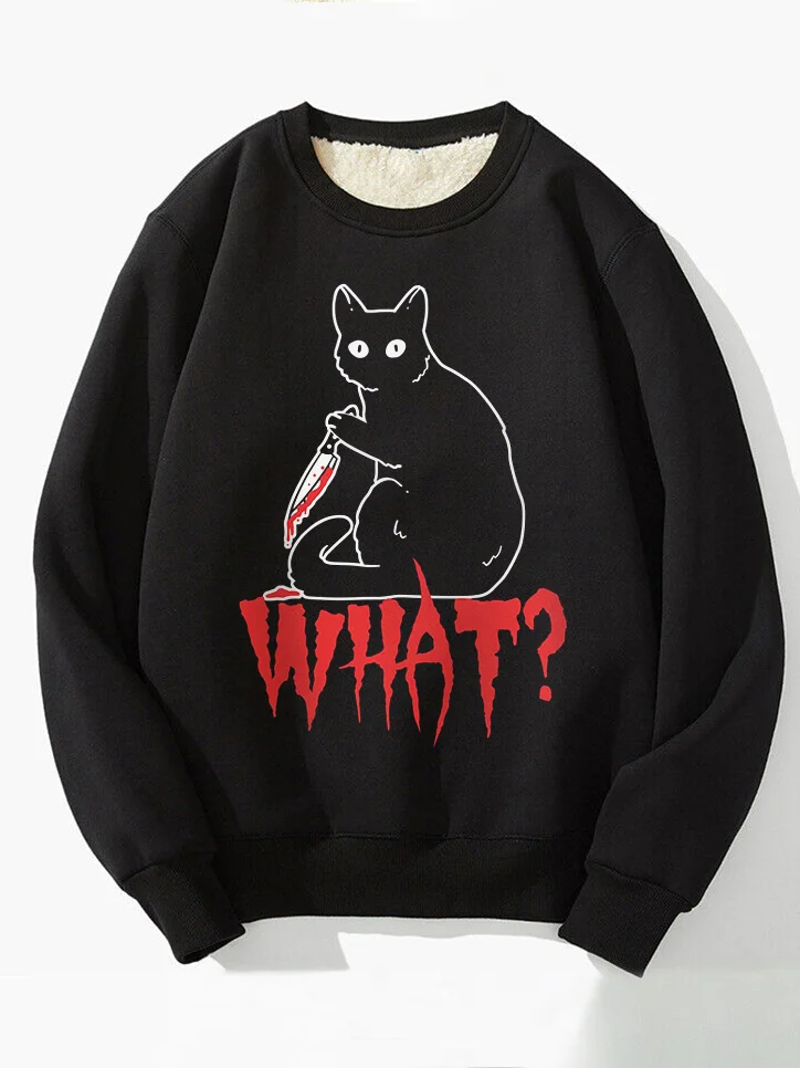 Men's Halloween Cat Bloody Knife What Print Sweatshirt