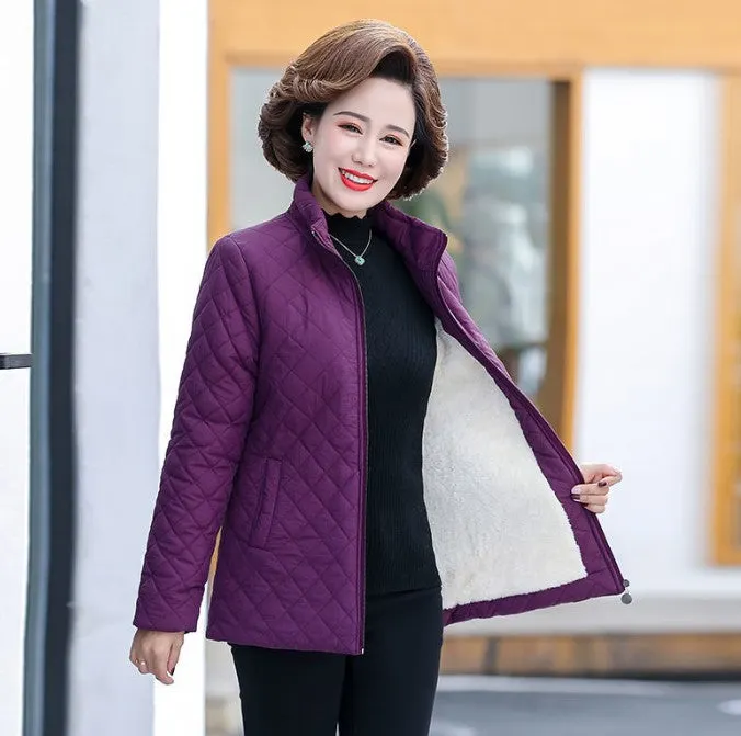 Autumn Winter Jacket Women 2021 New Solid Plus Velvet Cotton Padded Coat Plus Size 5XL Thin Short Jacket Middle-aged Female Tops