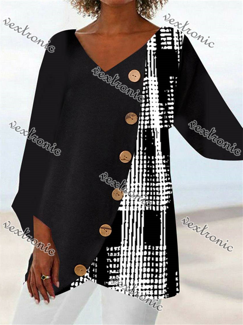 Women Long Sleeve V-neck Graphic Floral Printed Top