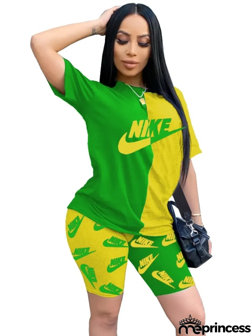 Summer Print Contrast Two Piece Shorts Set