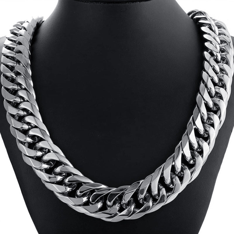 Hot Sale Men’s Titanium Steel Stainless Steel Thick Chain Double Buckle Cuban Chain Six-sided Mill Multi-layer Chain Punk Style Necklace