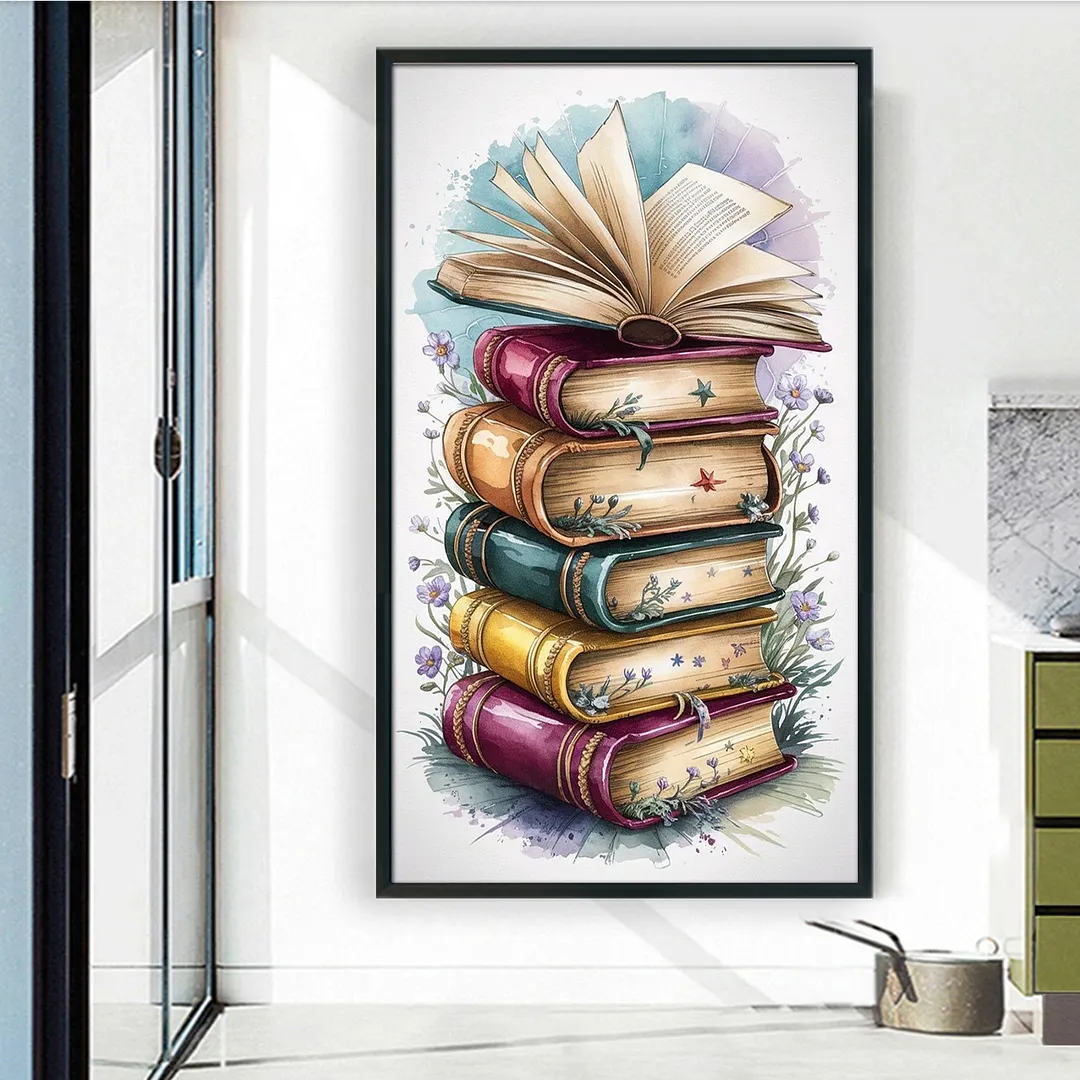 Book Piles Full 11CT DIY Stamped Cross Stitch Kits for Adults Home Decor 40x70cm