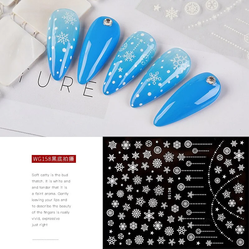 Christmas Winter Snowflake Nail Art Applique Decoration Self-adhesive Nail Stickers Manicure Design White Snowflake Sticker