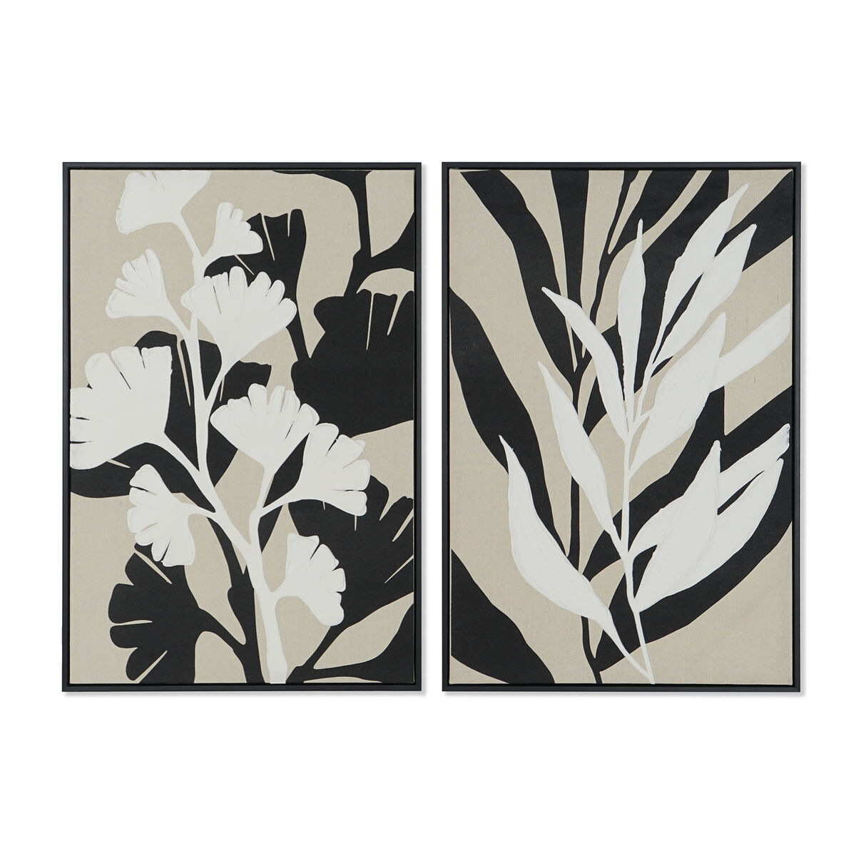 Canvas Home ESPRIT White Black Beige Leaf of a plant Urban 63 x 4,3 x 93 cm (2 Units)