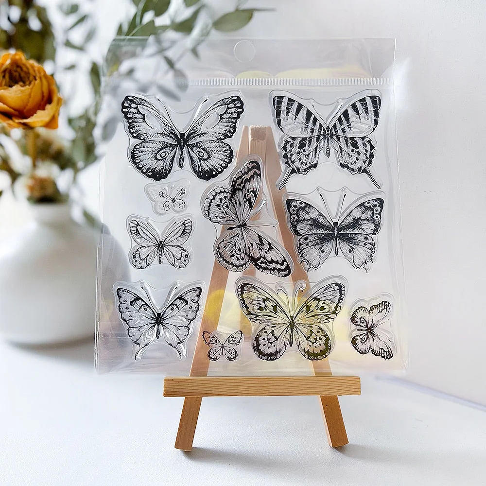 Butterfly Bouquet Stamps Cutting Dies Templates for DIY Scrapbooking Album Transparent Silicone Decorative