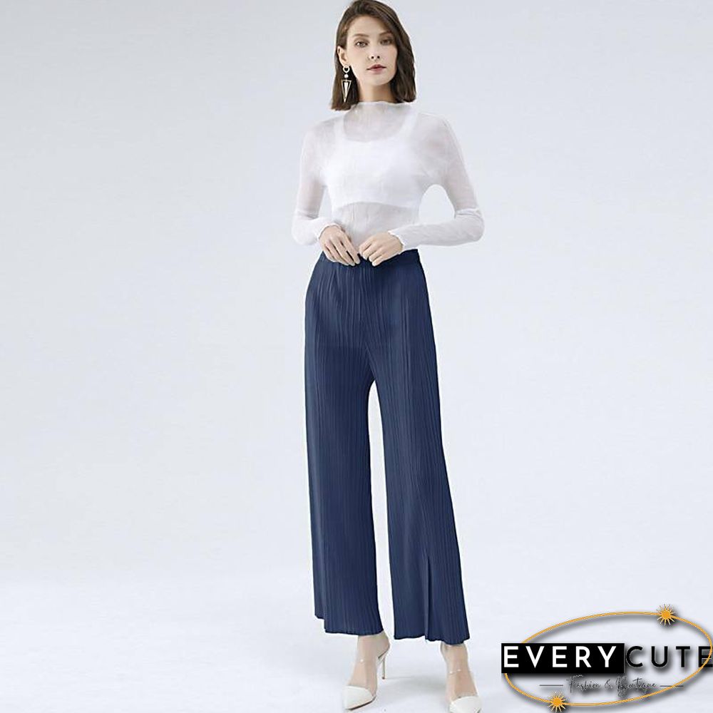 summer autumn casual split aesthetic black pants women's simple loose stretch pleated trousers straight trousers