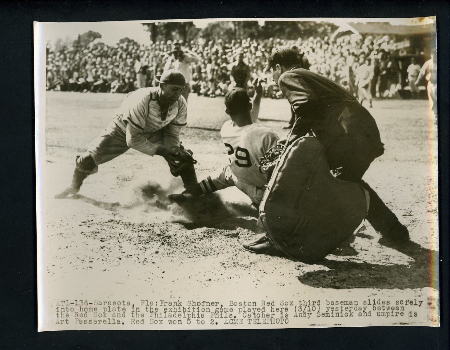 Strick Shofner & Andy Seminick 1947 Press Photo Poster painting Boston Red Sox Phillies