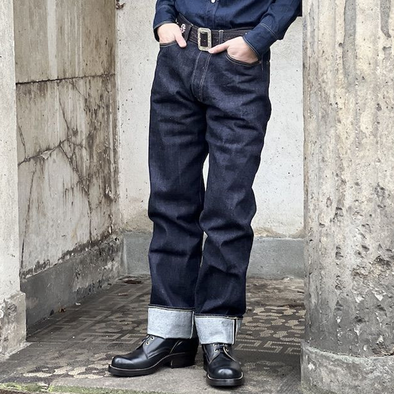 13.5 Oz 'yellow And White' Trim Denim High-rise Straight-leg Pants