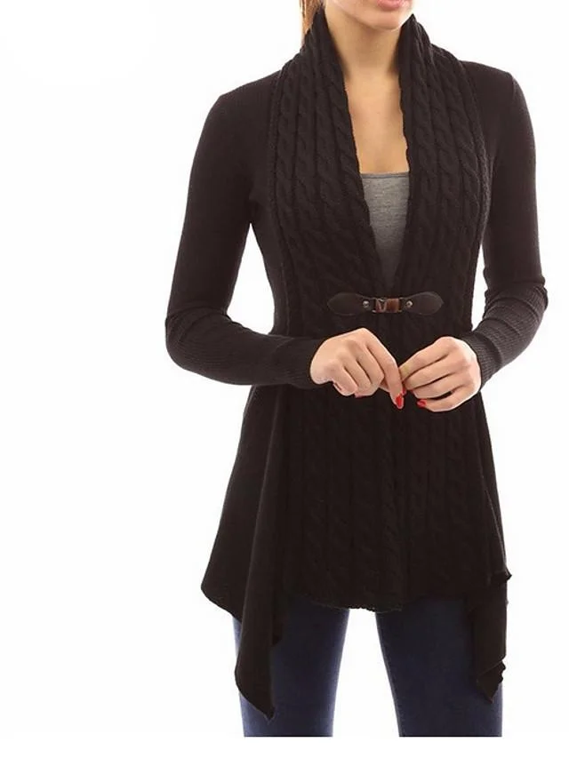 Women's Solid Colored Cardigan Long Sleeve Sweater Cardigans V Neck Black Purple Blushing Pink