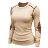 Women's Retro Waffle Knit Contrast Color Suede Long Sleeve Crew Neck Sweatshirt by Inlyline