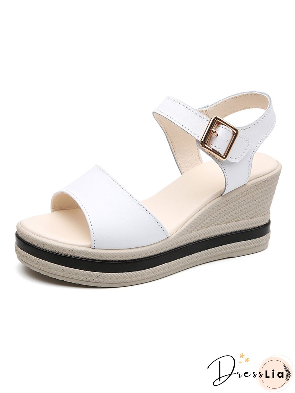 Cowhide Woven Sole Platform Wedge Resort Sandals