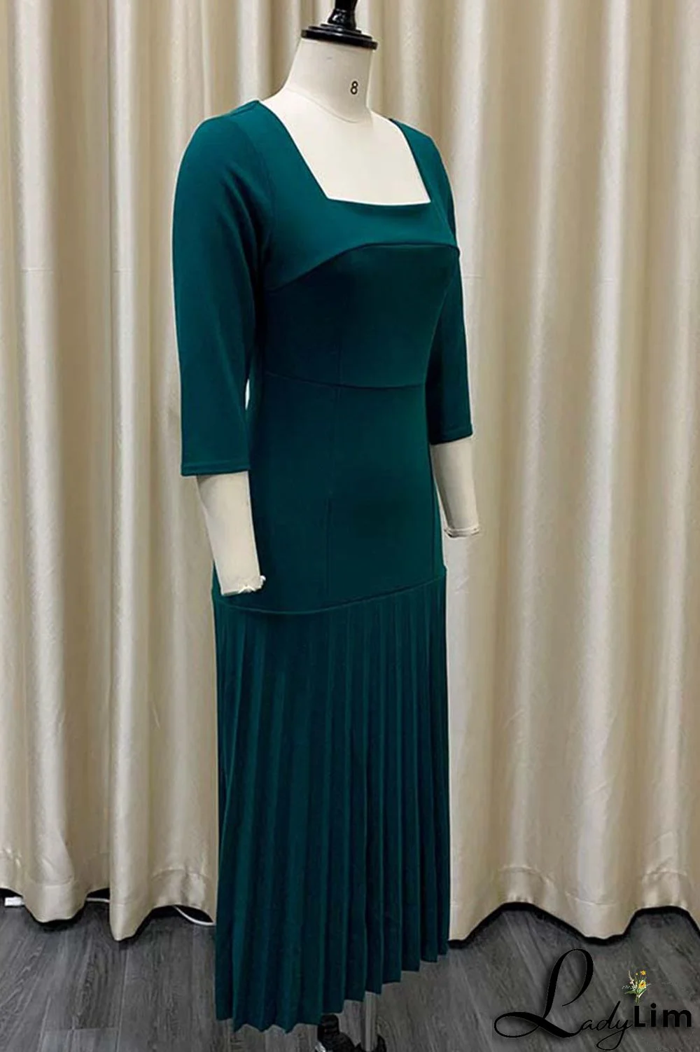 Purple Elegant Solid Patchwork Fold Square Collar Straight Dresses