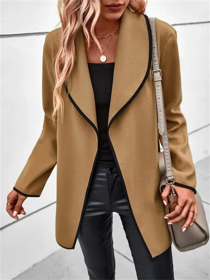 Women's Autumn and Winter Fashion Versatile Long-sleeved Solid Color Casual Tweed Camel Coat S,M,L,XL
