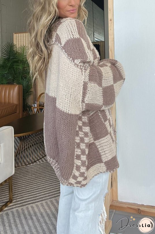 Casual Plaid Mid-length Loose Knitted Outerwear