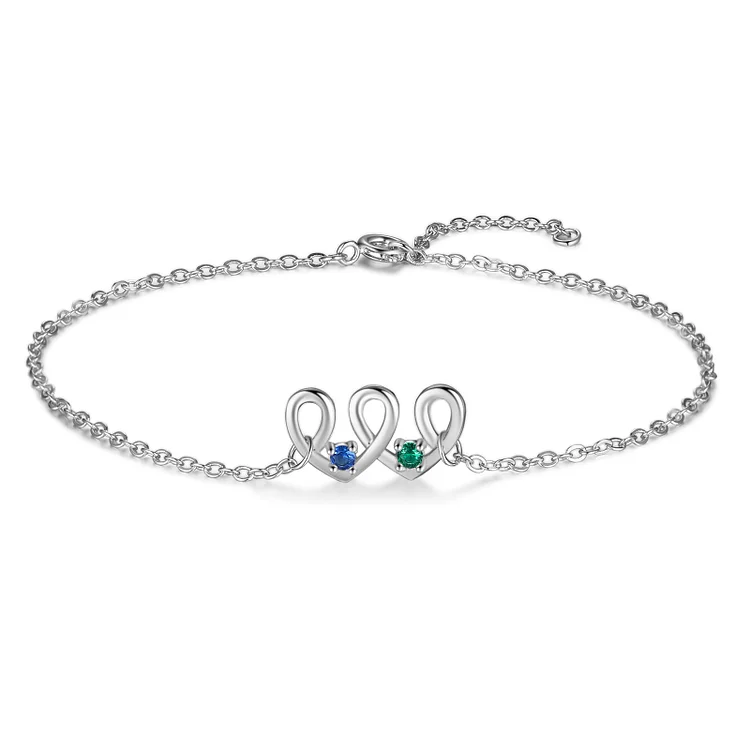 Personalized Heart Anklet with 2 Birthstones Family Anklet