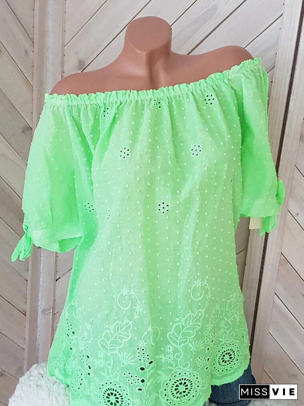 Women Short Sleeve Scoop Neck Printed Polka Dot Top