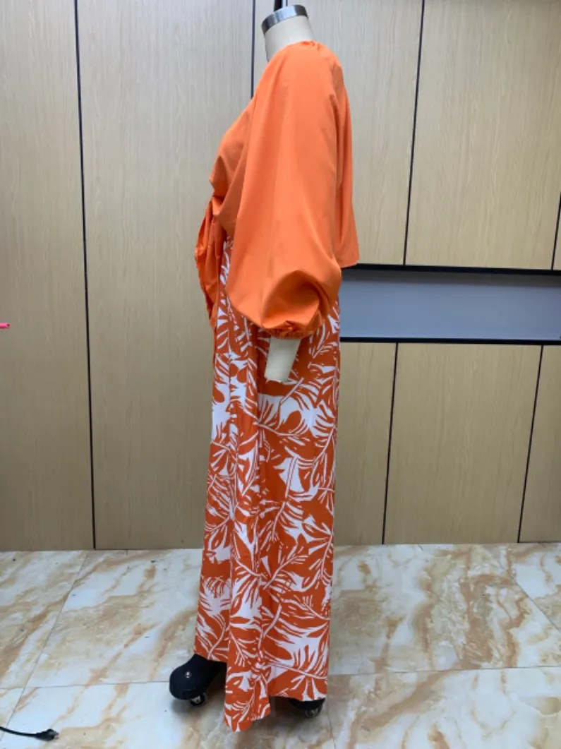 Autumn Arrival Women Printed Pants V neck Top Long Sleeve Two Piece Set