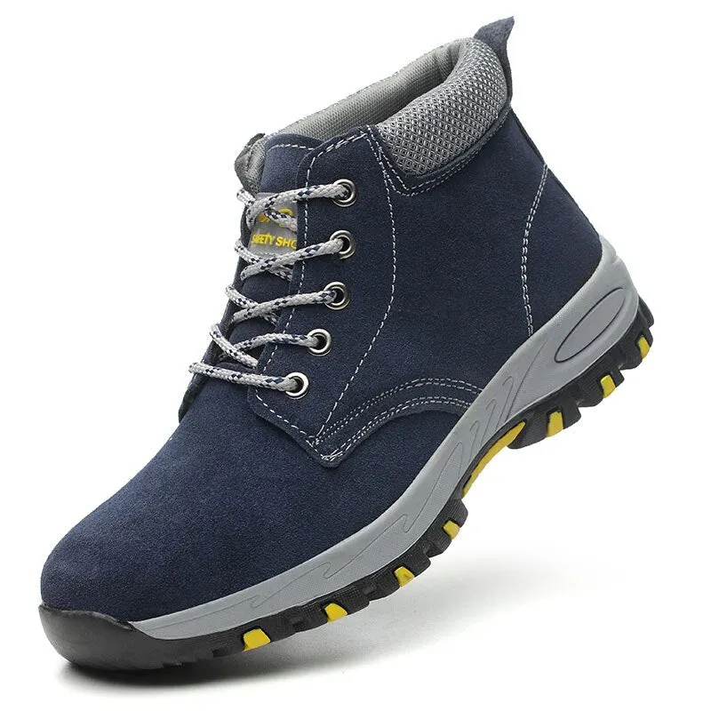 Men's Winter Boots Steel Toe Safety Work Shoes Men Water-Proof Puncture-Proof Suede Leather Work Boots Plush Warm Safety Shoes