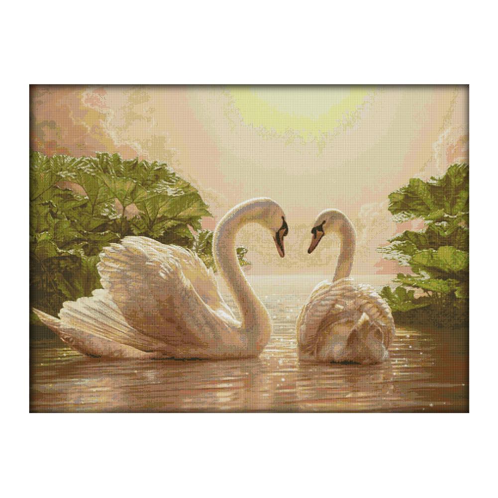 

Two swans - 14CT Stamped Cross Stitch - 90*69cm, 501 Original