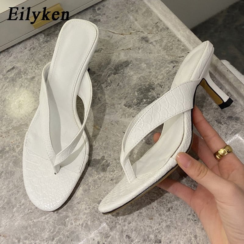 Eilyken 2022 New Brand Women Slipper Summer Outdoor Sandal Slip On Flip Flop Ladies Thin High Heels Slides Elegant Women Shoes