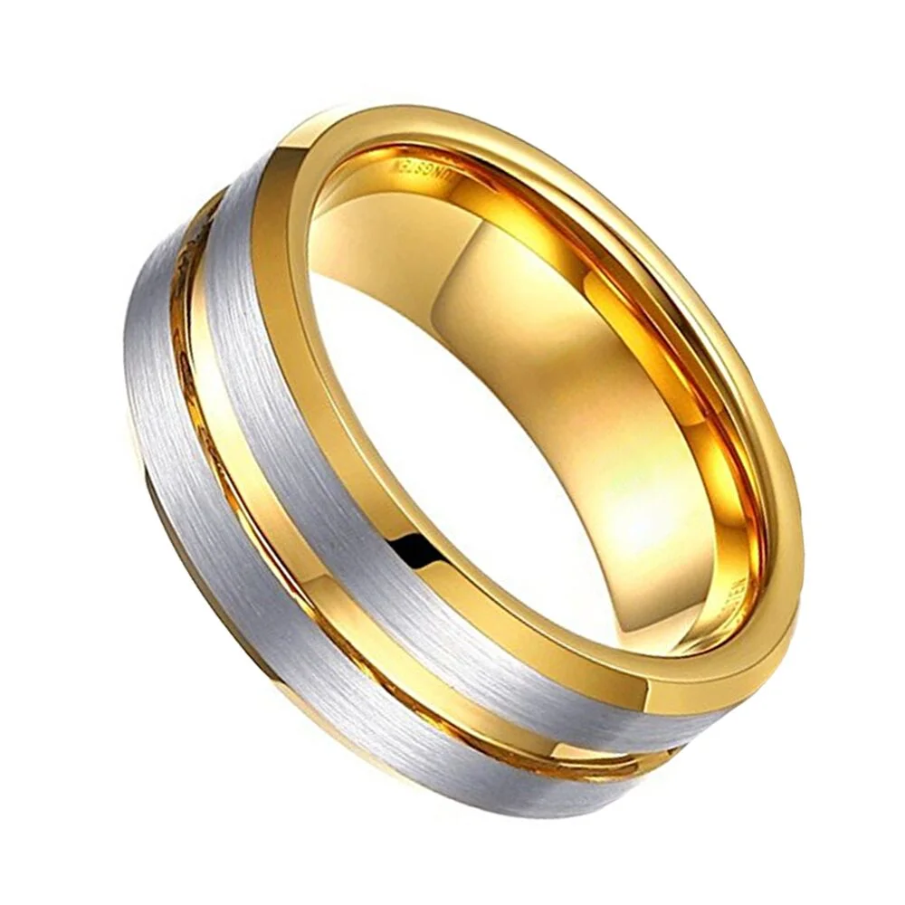 6MM 8MM Silver Brushed Surface Tungsten Ring Gold Grooved Wedding Bands