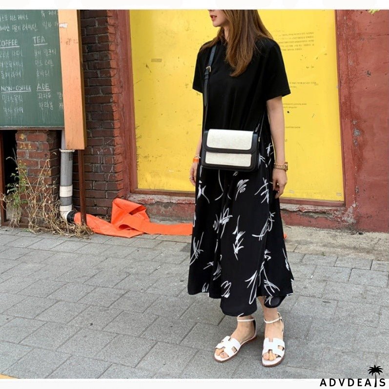 Casual Plus Size Female Stitching Printing Dress for Summer