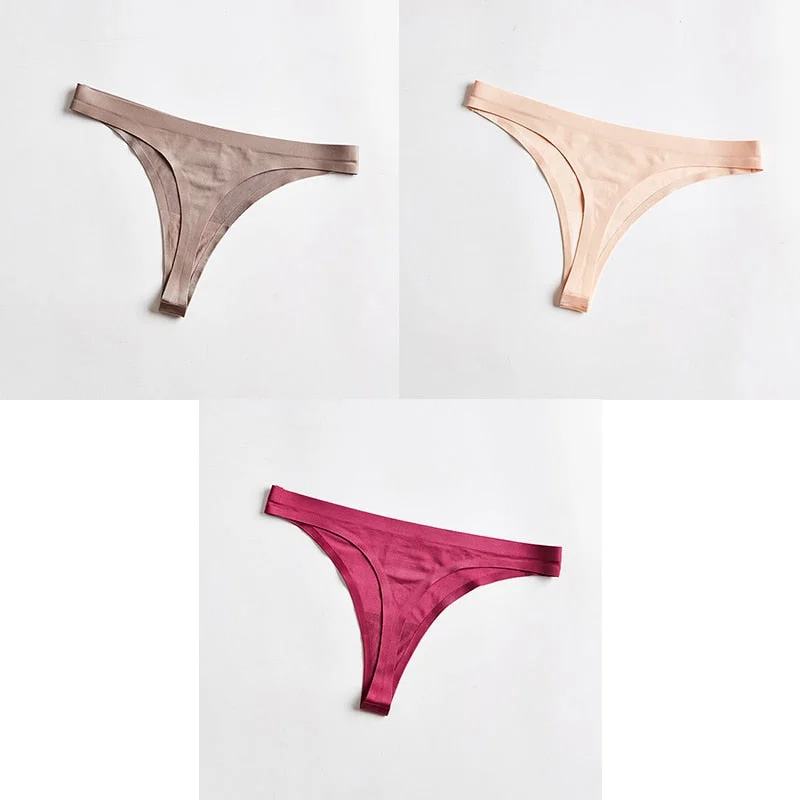 3pcs Woman Thongs Seamless Underwear For Women Sexy Sports Panty Female T-back G-string Underwear Ice Silk Ladies Underpants