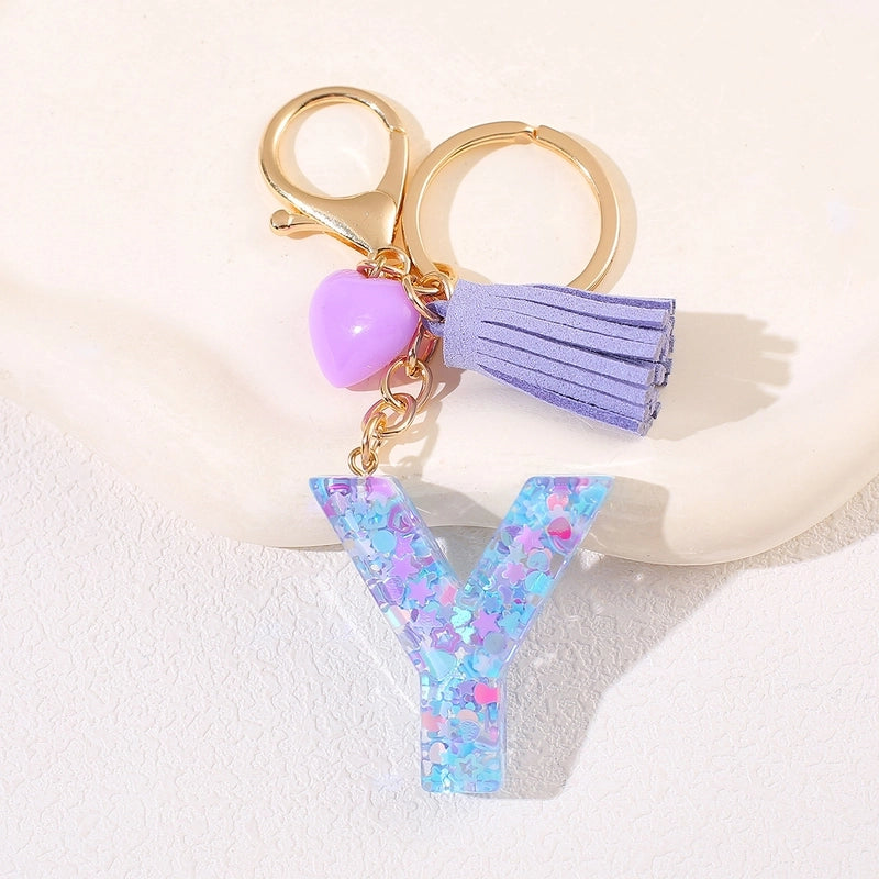 New Women’s Purple Love Tassel 26 Letter Keychain Cute Car Key Chain Couple Backpack Jewelry