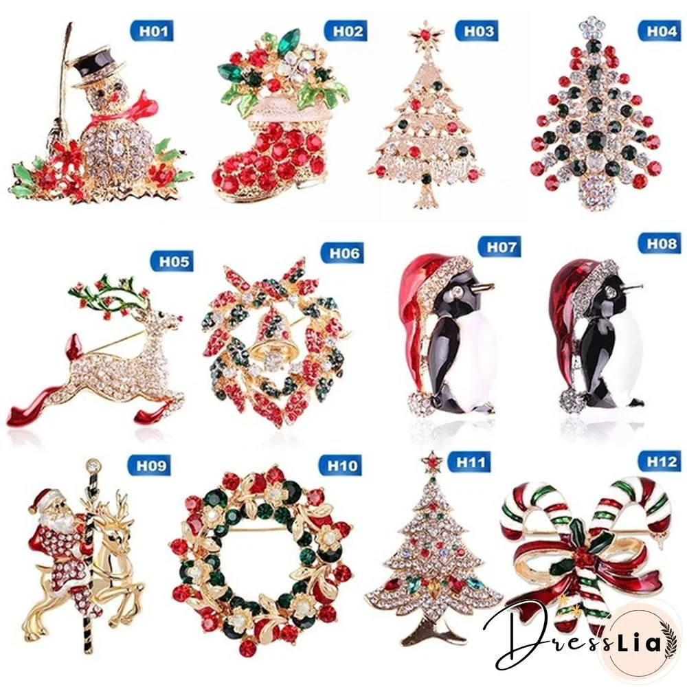 Fashion Crystal Christmas Snowman Christmas Tree Deer Brooch Pin Collar Womens Jewellery Xmas Party Jewelry