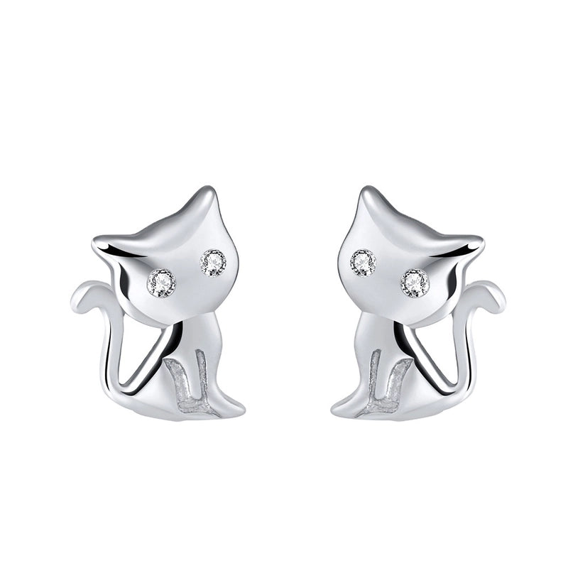 1 Pair 925 Sterling Silver Zircon Cat Ear Studs