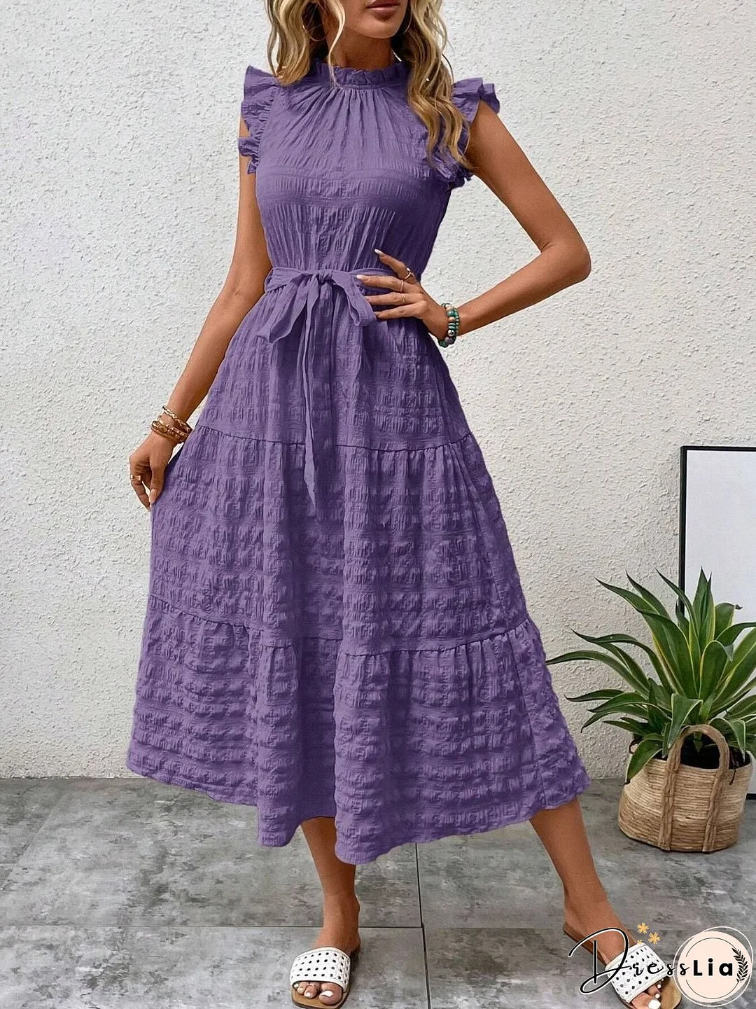 Tied Ruffled Cap Sleeve Midi Dress