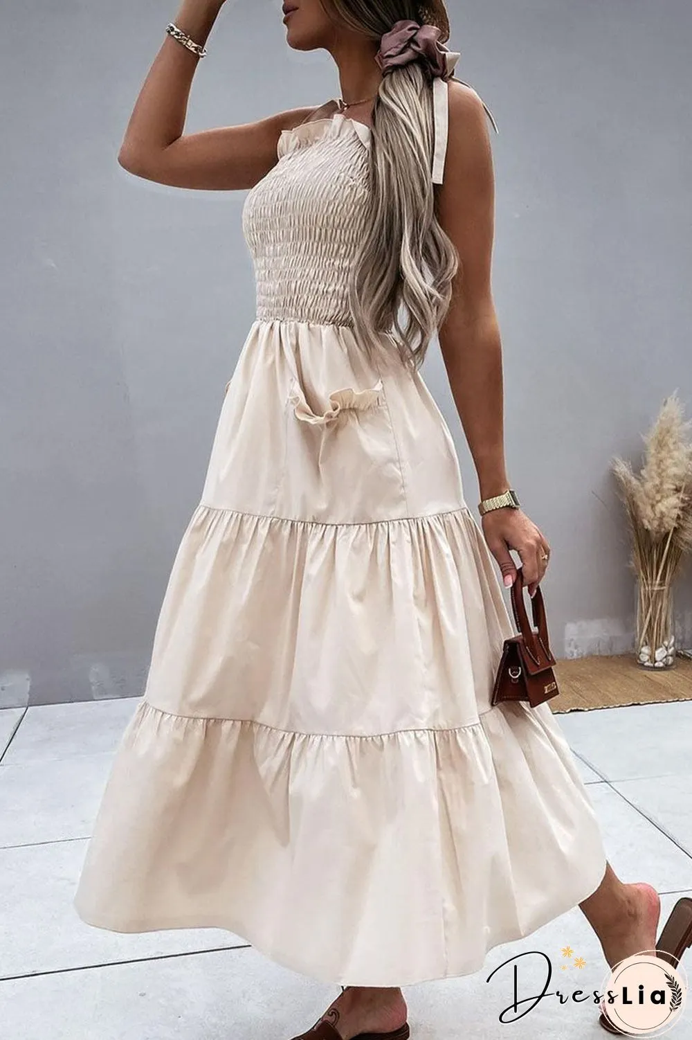 Fashion Casual Solid Split Joint Spaghetti Strap A Line Dresses