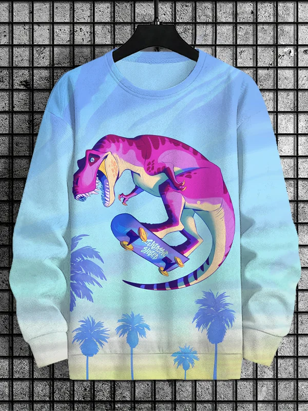 Men's Skeleton Dinosaur Skateboard Print Casual Sweatshirt