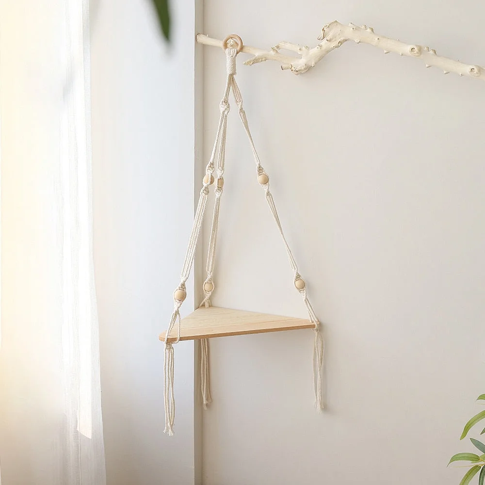 Triangle Shelves Wall Decor Macrame Wall Shelf Boho Home Decor Plant Hanger Candle Holder For Living Room Bedroom Decoration